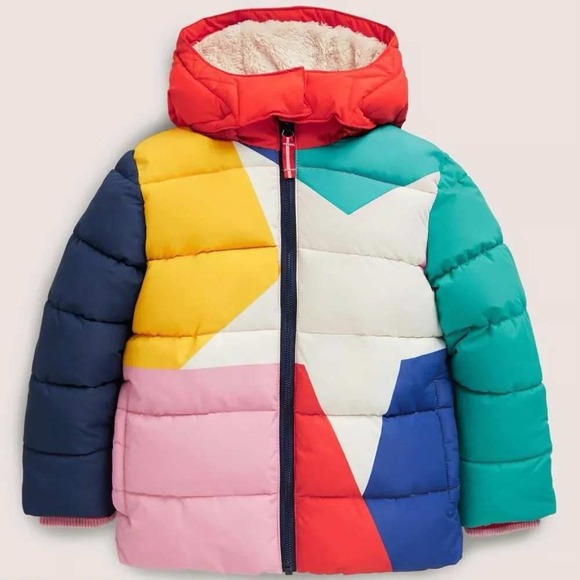 Boden Other - Boden Star Colorblock Puffer Jacket Girls 7-8Y Multi-Color Sherpa Lined Hood